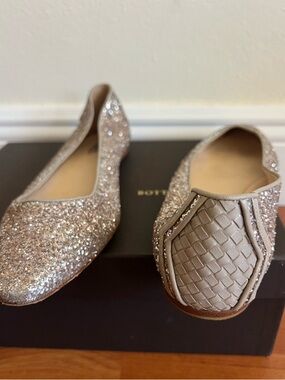 Bottega Veneta Italy Size 38 1/2 38,5 Glitter Ballet Flats Woven back